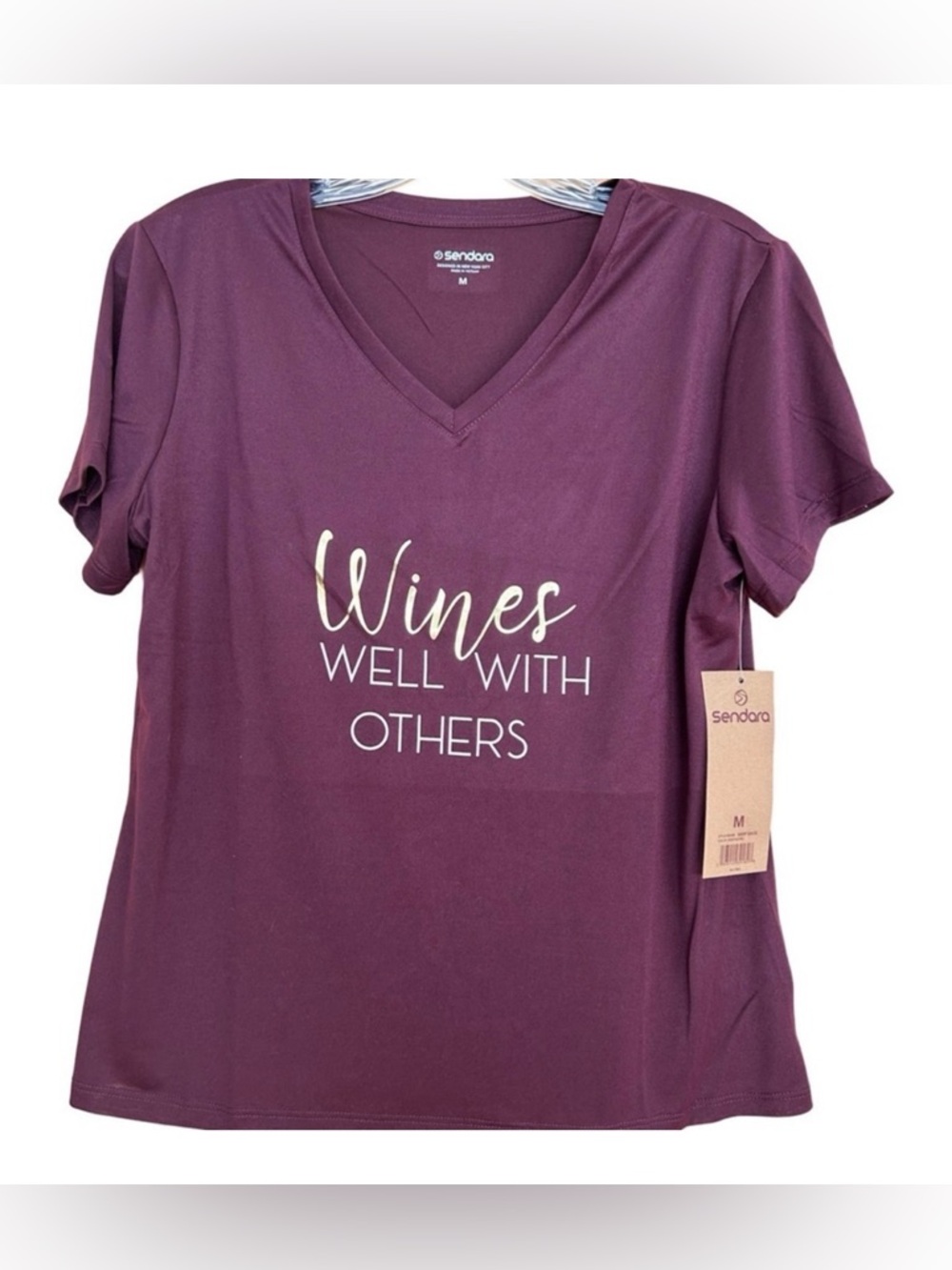 New Lightweight Vneck Graphic Tshirt With Logo "Wines Well With Others"